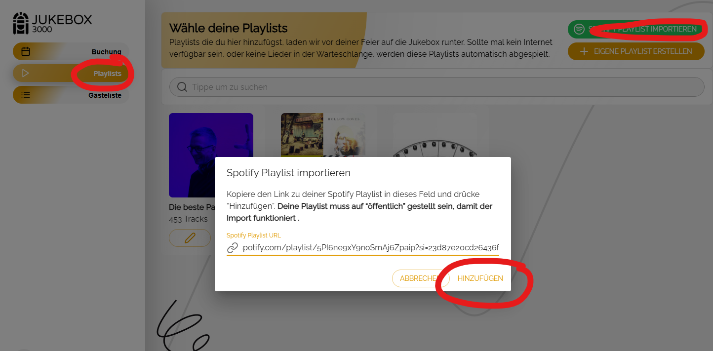 Buchungsportal: Playlists importieren