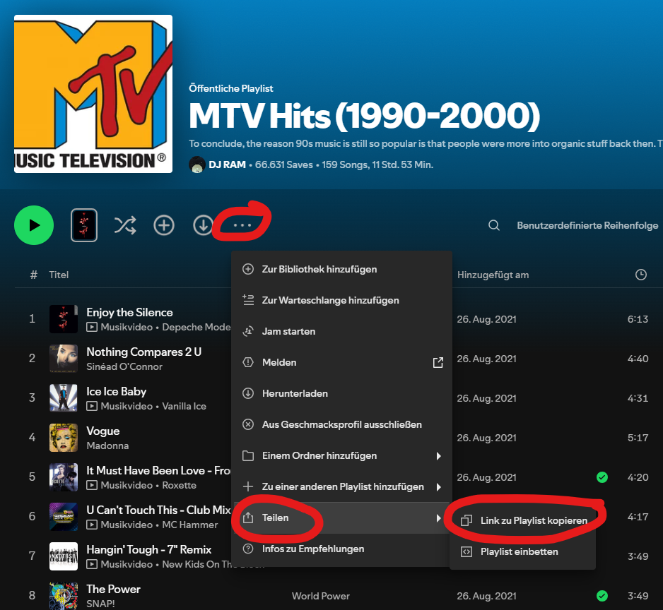 Link zur Playlist kopieren