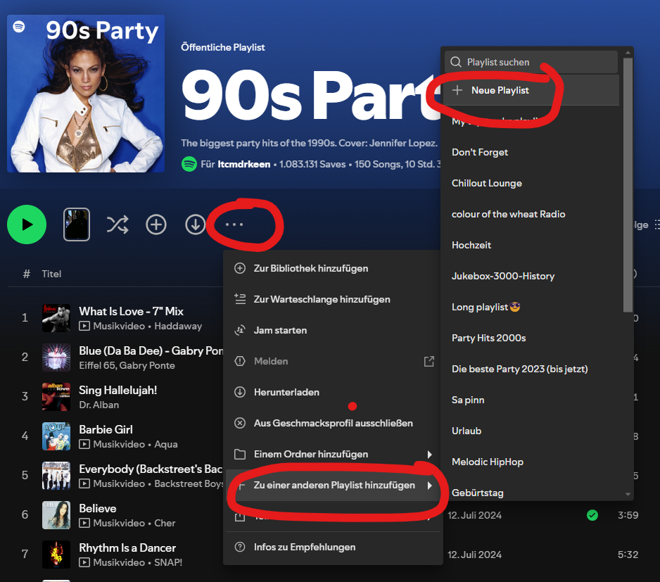 Kuratierte Playlist in eigene Playlist importieren