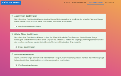 Abstimm-Modus  einstellen: die Jukebox mit oder ohne Chips nutzen