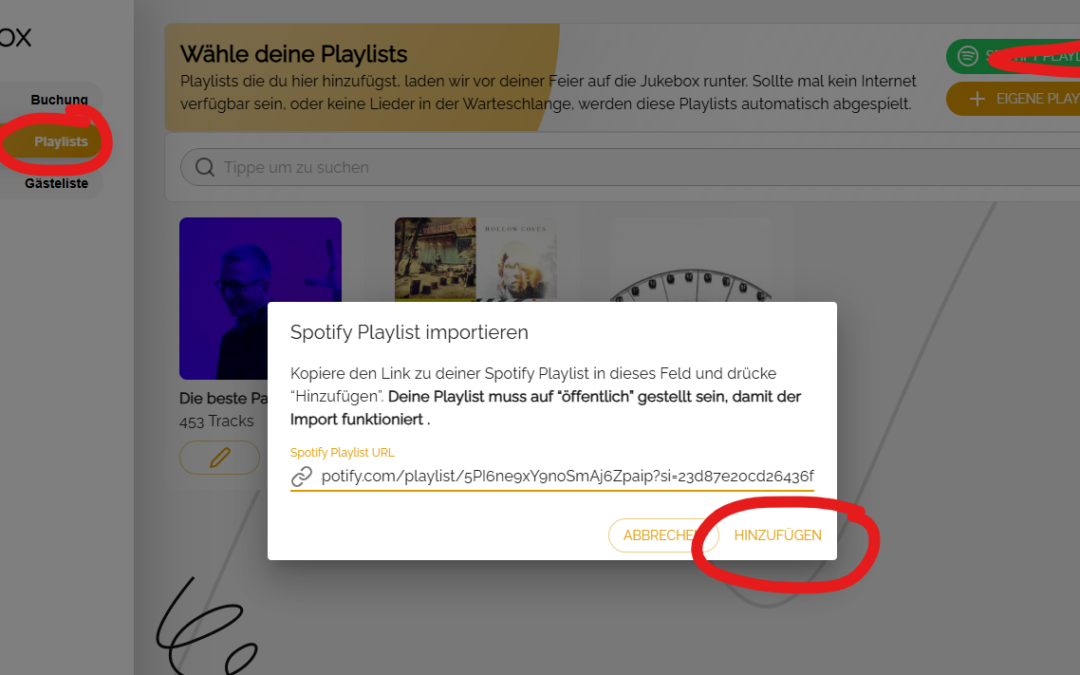 Buchungsportal: Playlists importieren